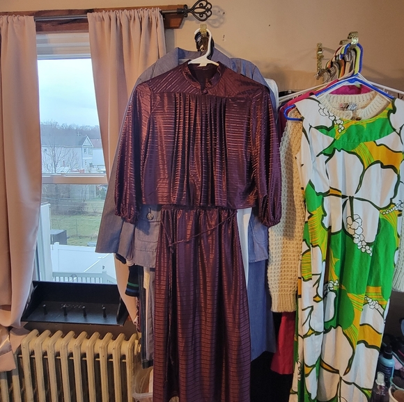 Purple disco style light linen dress - Picture 1 of 6